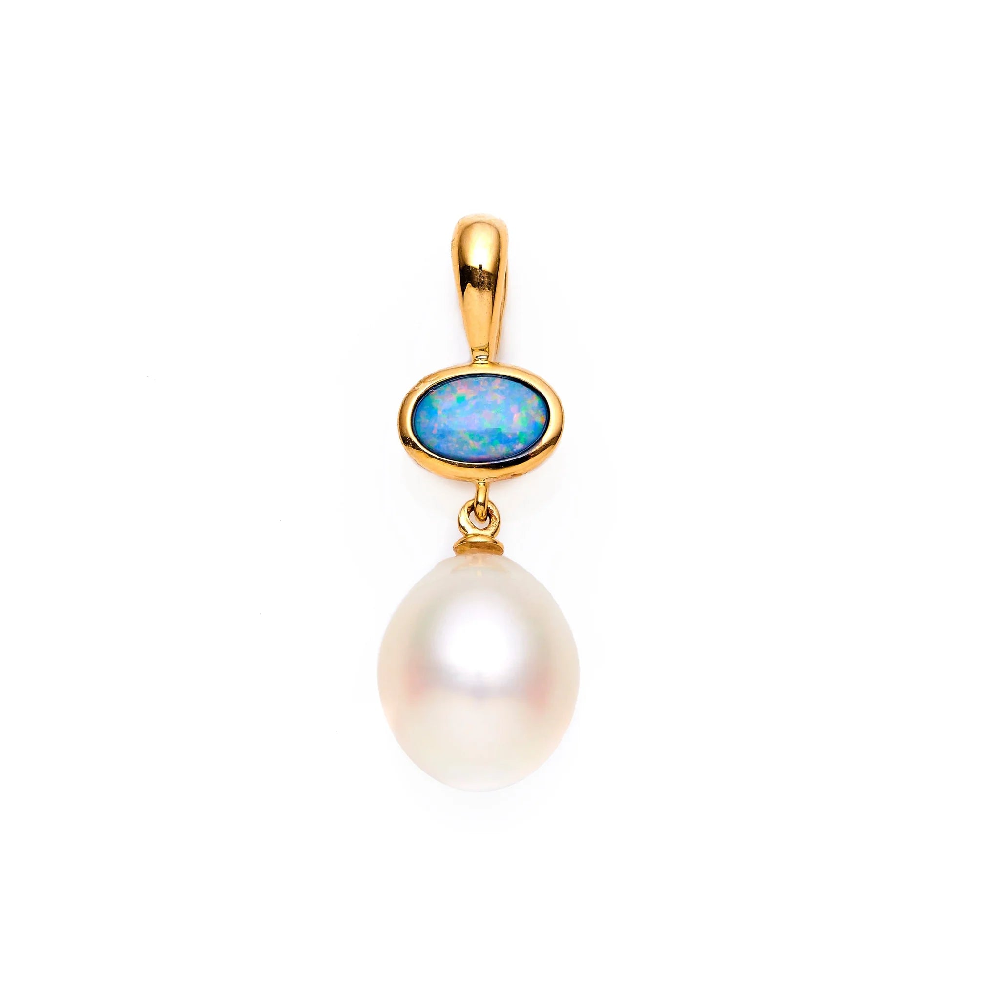 9ct Yellow Gold Solid Opal and Freshwater Pearl Pendant