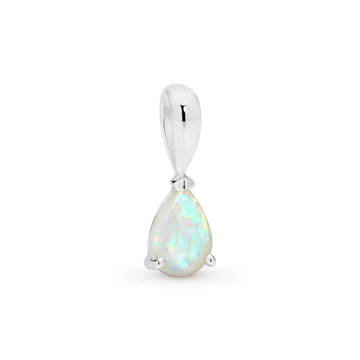 Sterling Silver Light Solid Opal Pear Cut Pendant