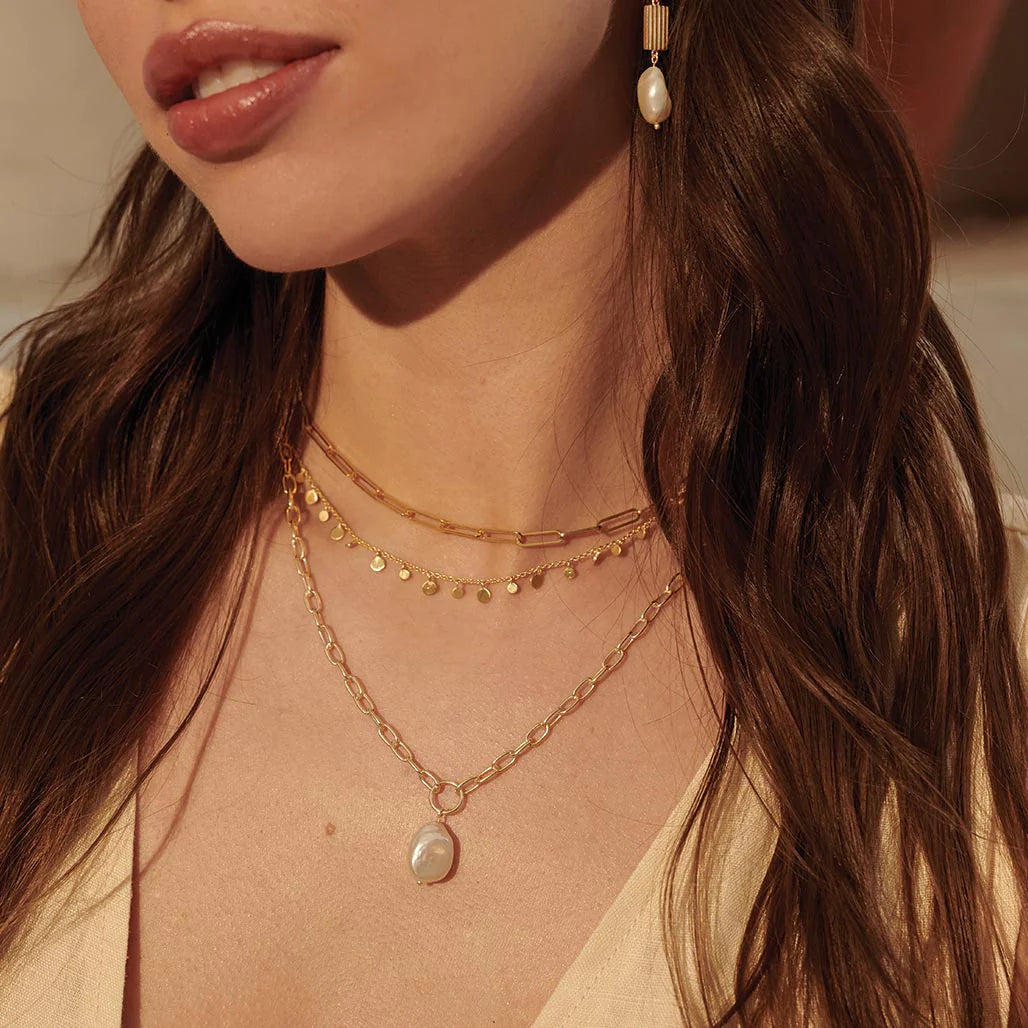 Murkani Aphrodite Goddess Pearl Drop Necklace in 18k Gold Plate