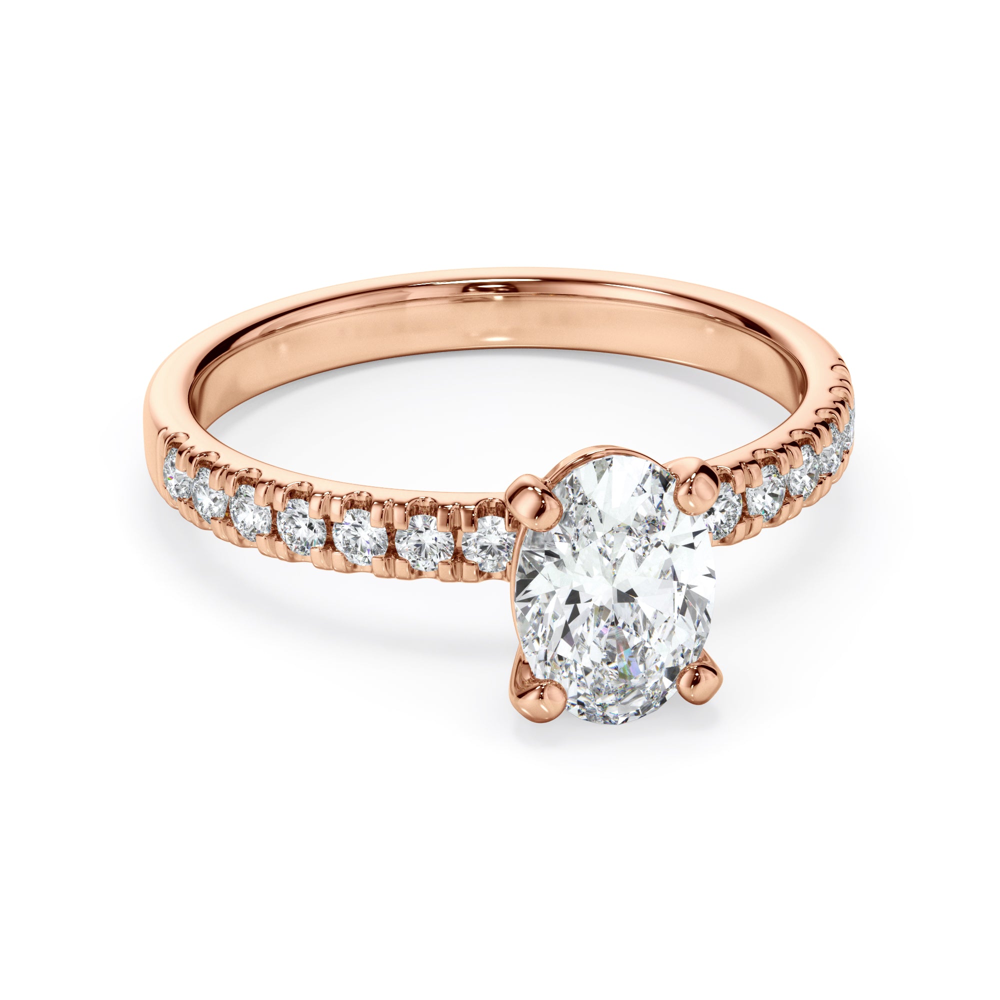 18ct Rose Gold Oval Cut Diamond Engagement Ring with Shoulder Stone