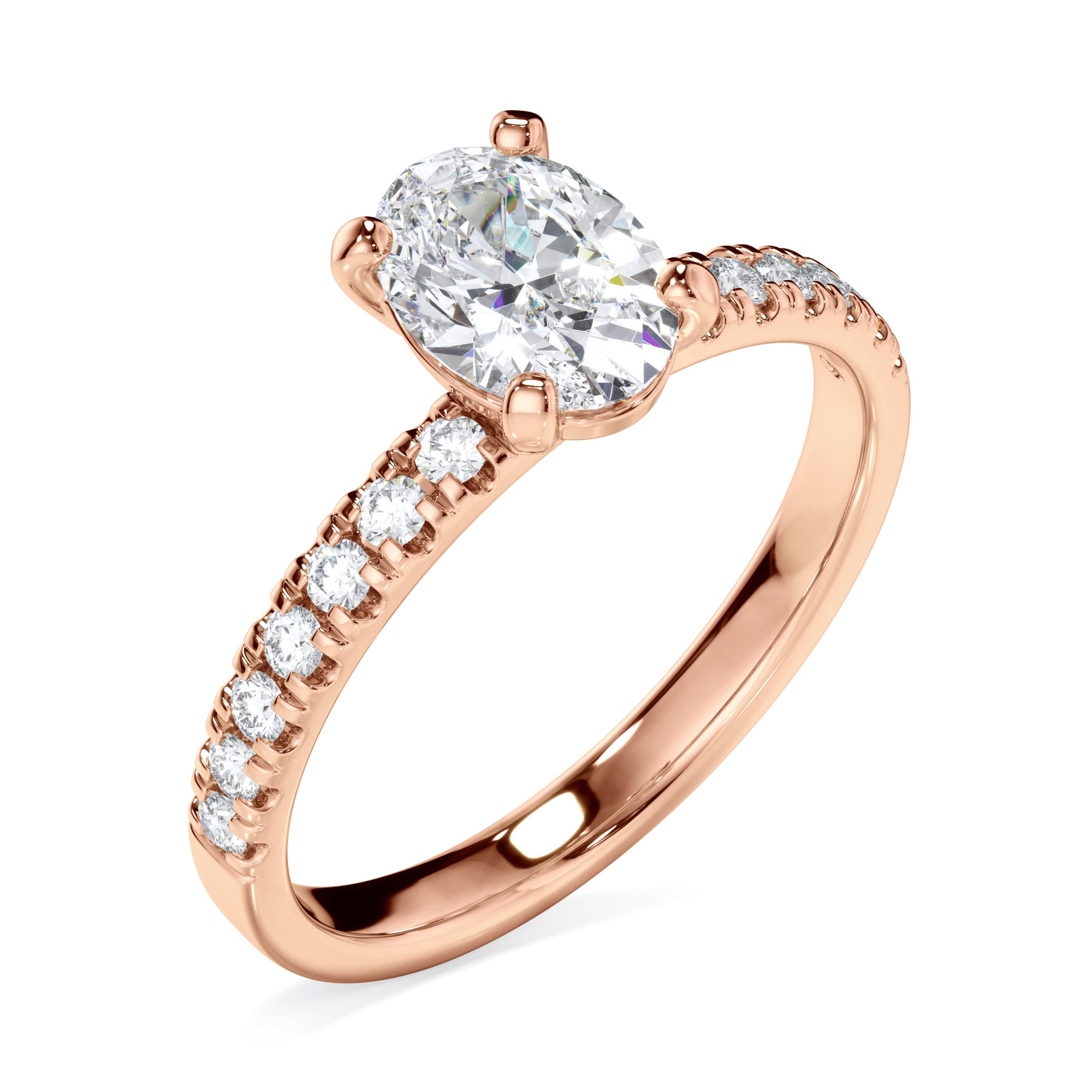 18ct Rose Gold Oval Cut Diamond Engagement Ring with Shoulder Stone