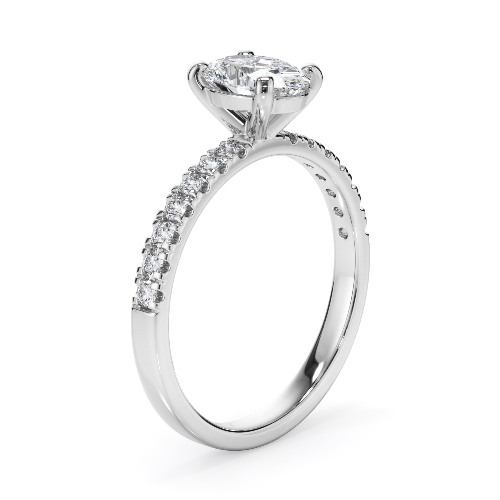 18ct White Gold Oval Cut Diamond Engagement Ring with Shoulder Stone