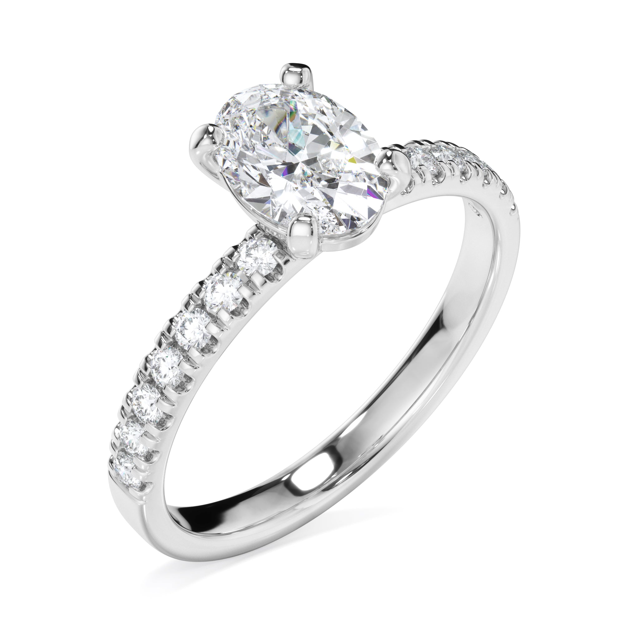 18ct White Gold Oval Cut Diamond Engagement Ring with Shoulder Stone