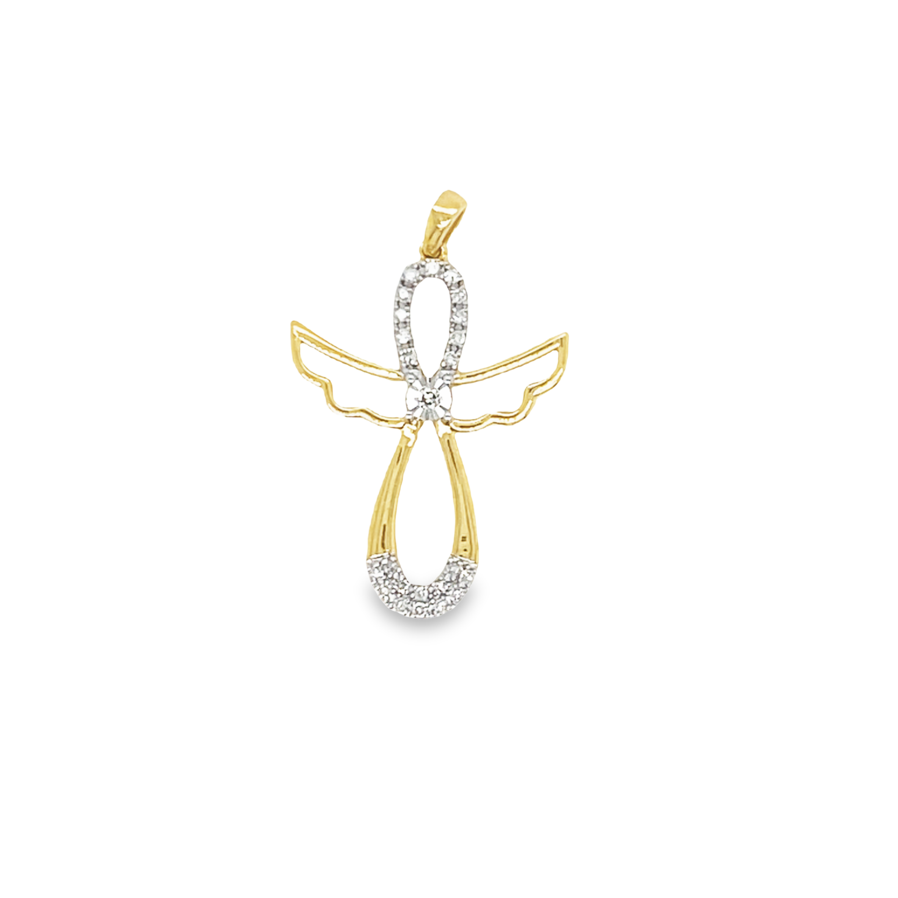 Gold diamond shop angel pendant