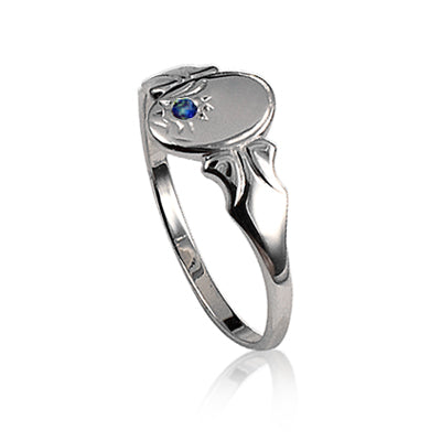 Sterling Silver Childrens Oval Blue Spinel Signet Ring