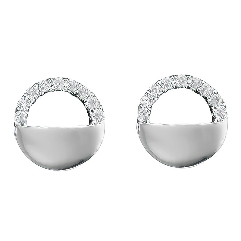 Rhodium Plated Sterling Silver Cubic Zirconia Round Halo Stud Earrings