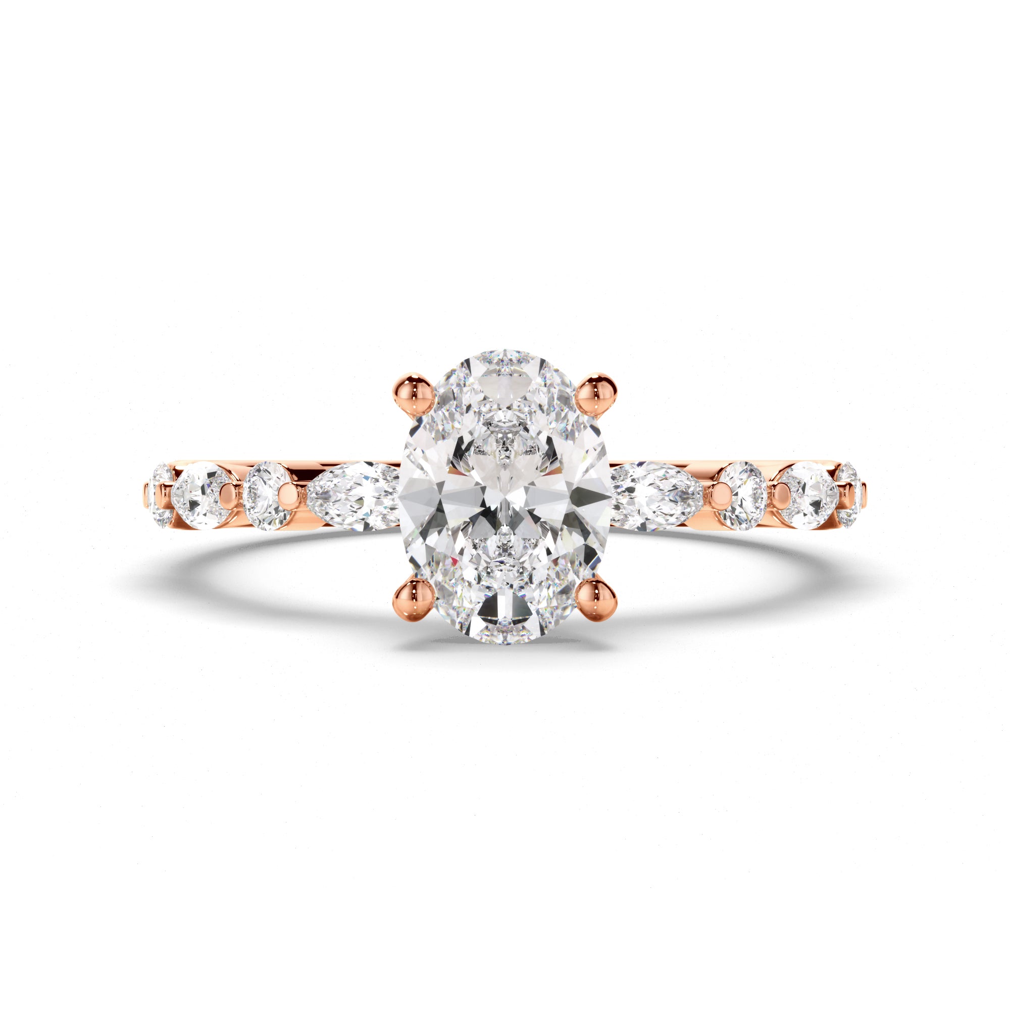 18ct Rose Gold Oval Cut Diamond Engagement Ring with Shoulder Stones