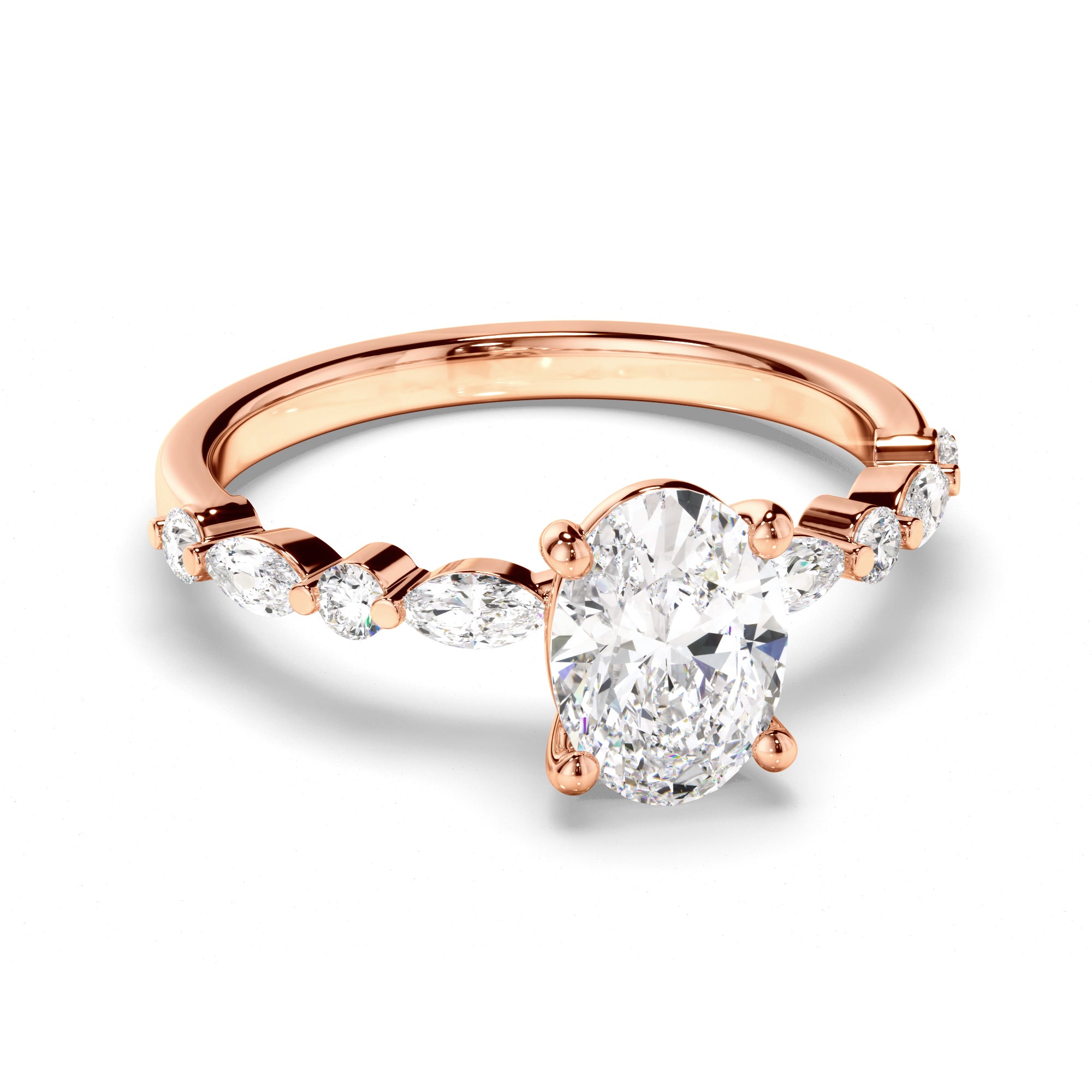 18ct Rose Gold Oval Cut Diamond Engagement Ring with Shoulder Stones