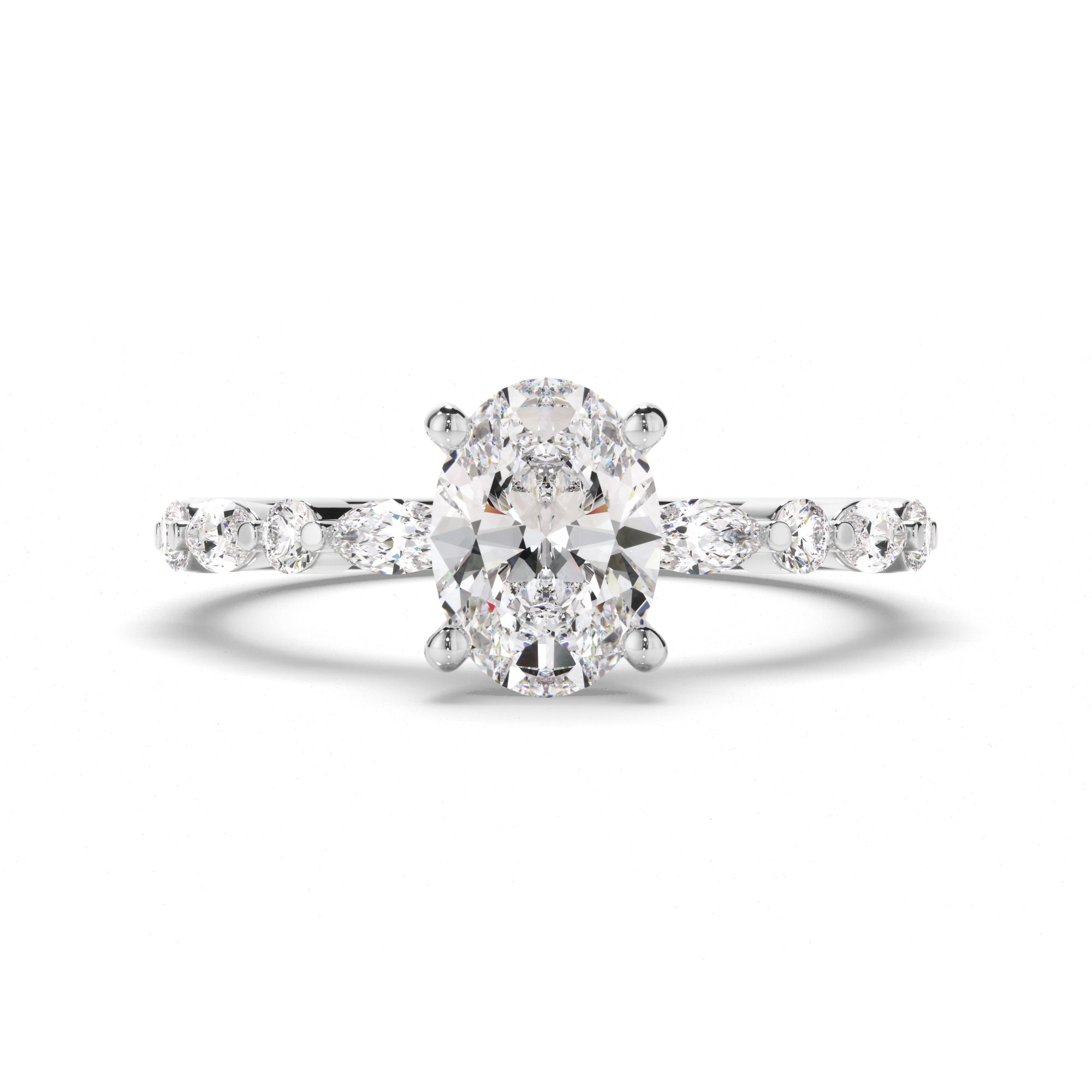 18ct White Gold Oval Cut Diamond Engagement Ring with Shoulder Stones