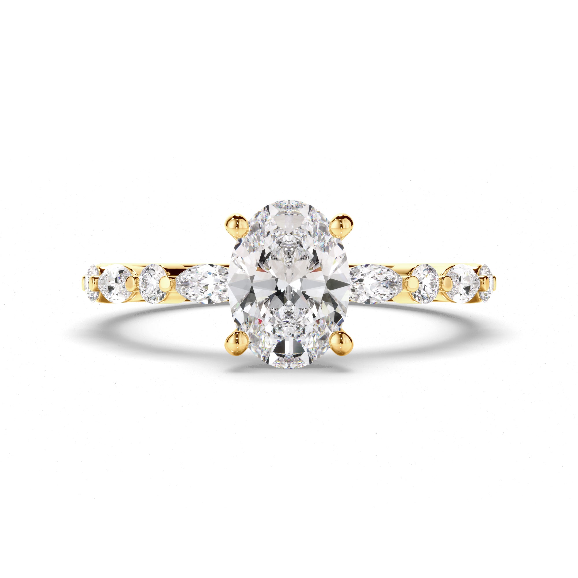 18ct Yellow Gold Oval Cut Diamond Engagement Ring with Shoulder Stones