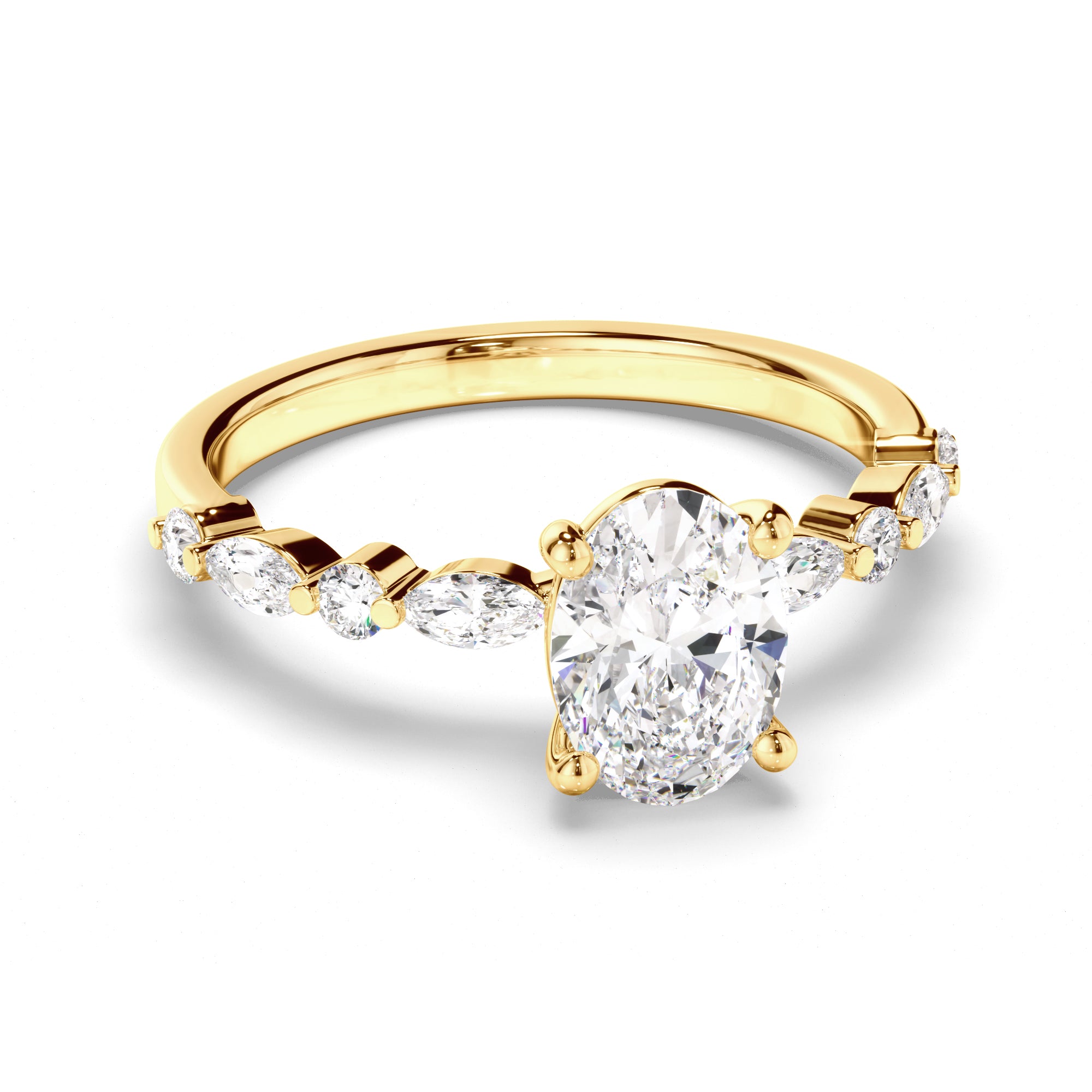 18ct Yellow Gold Oval Cut Diamond Engagement Ring with Shoulder Stones