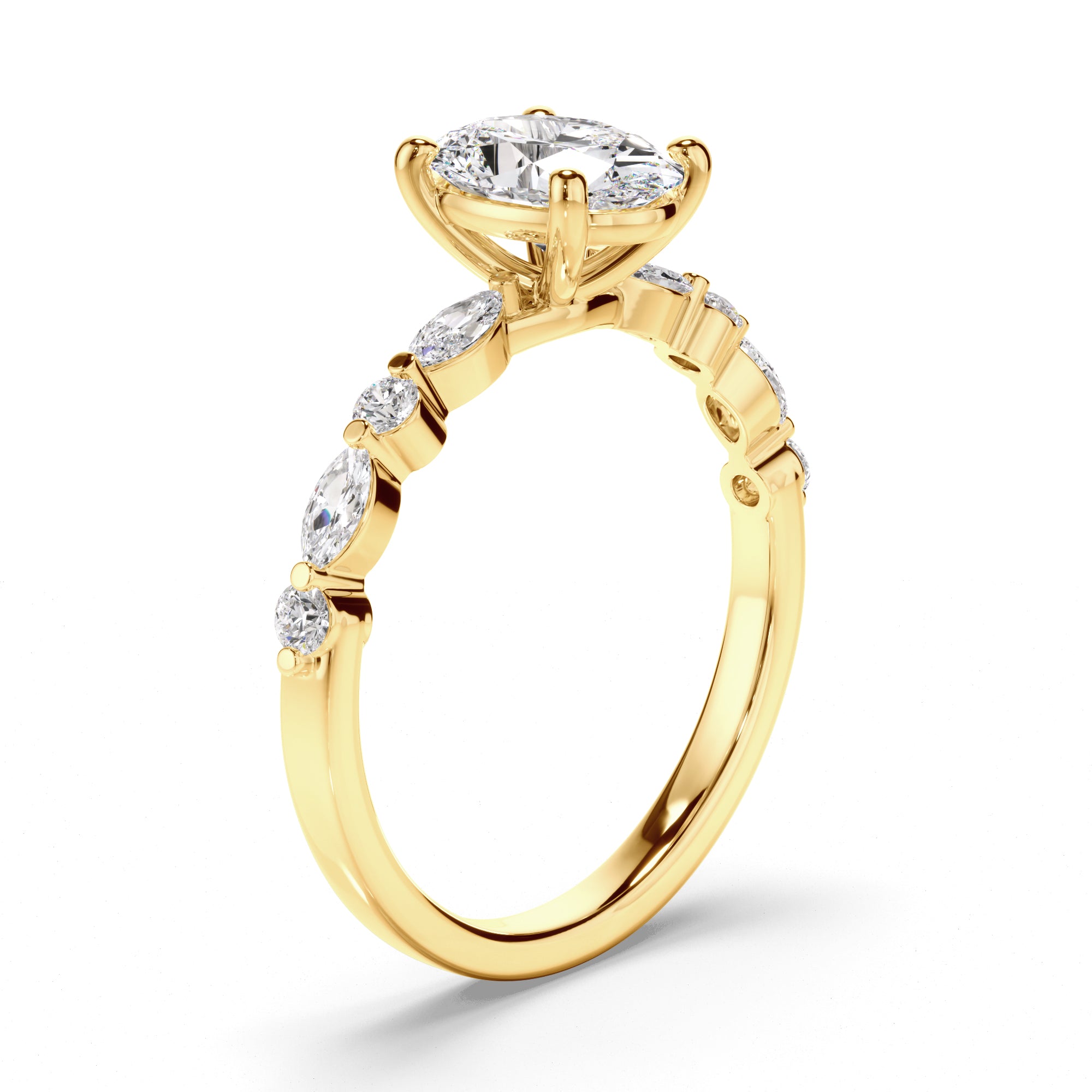 18ct Yellow Gold Oval Cut Diamond Engagement Ring with Shoulder Stones