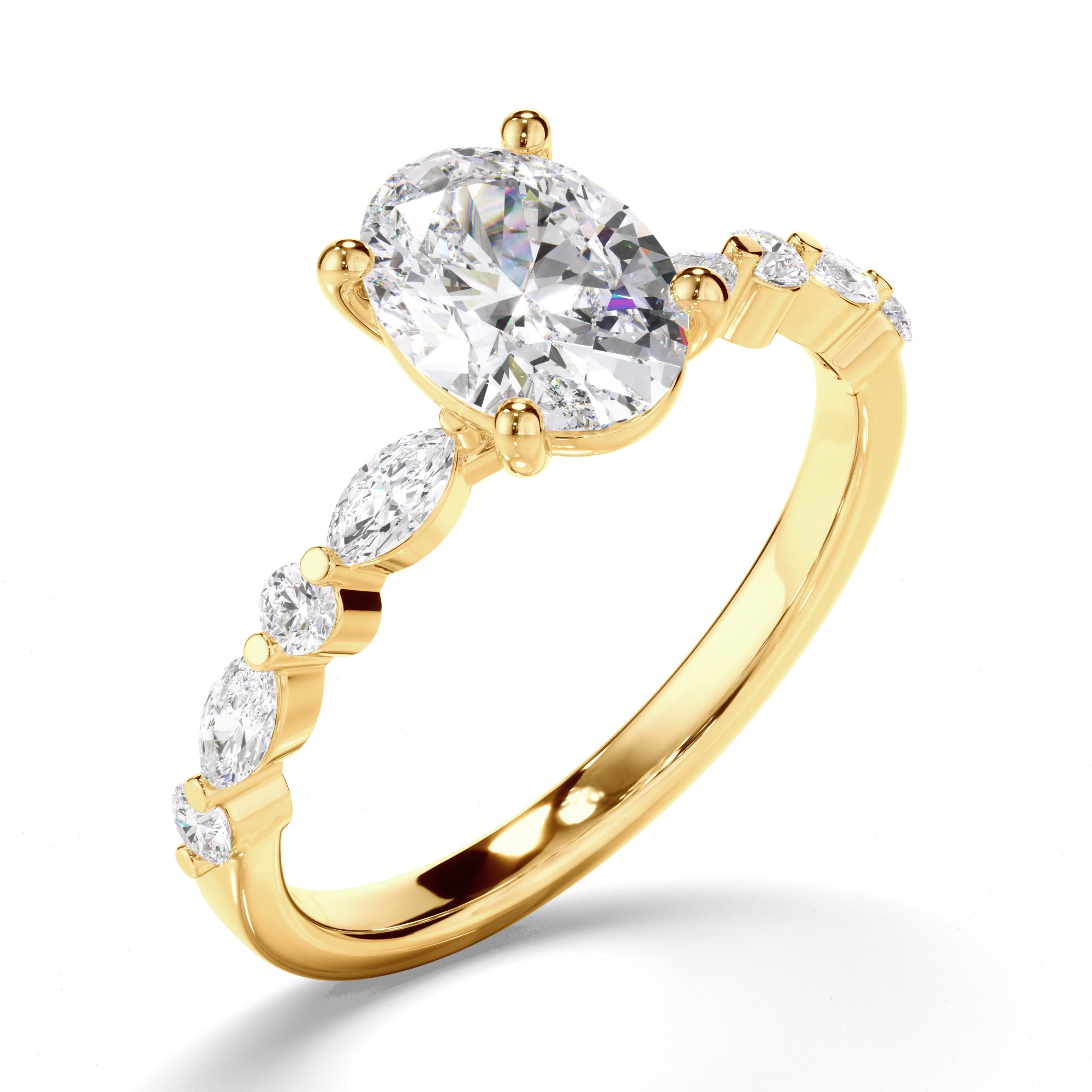 18ct Yellow Gold Oval Cut Diamond Engagement Ring with Shoulder Stones