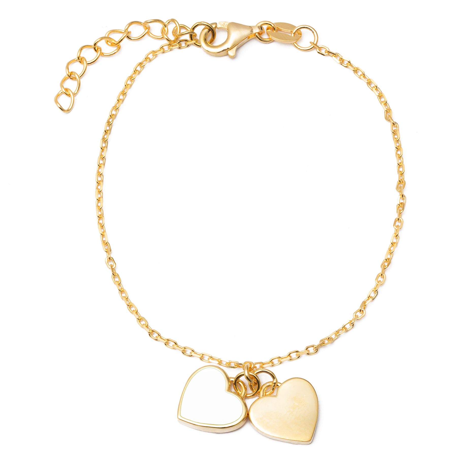 Gold Plated White Double Heart Bracelet