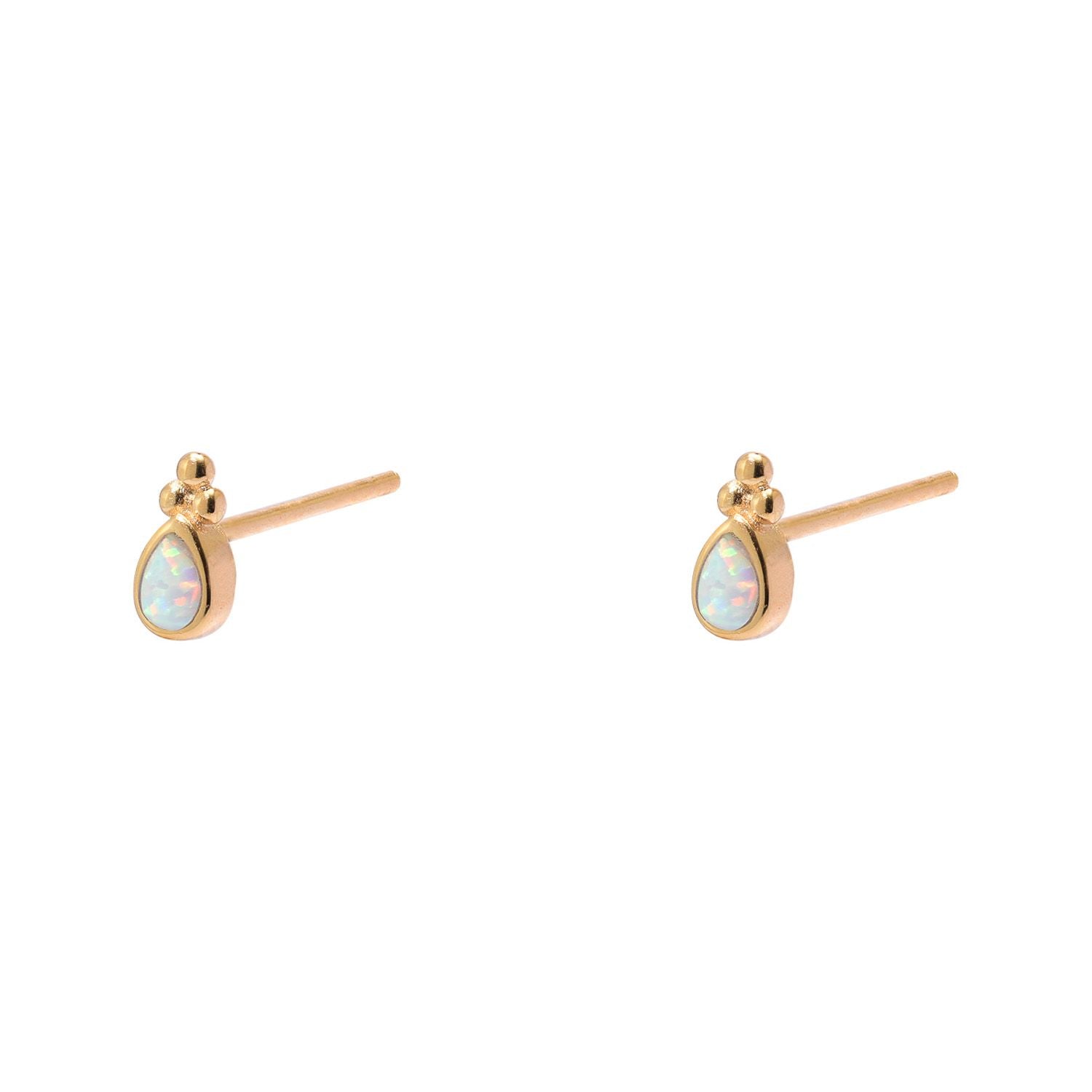 Yellow Gold Plated Teardrop Opalite Stud Earrings