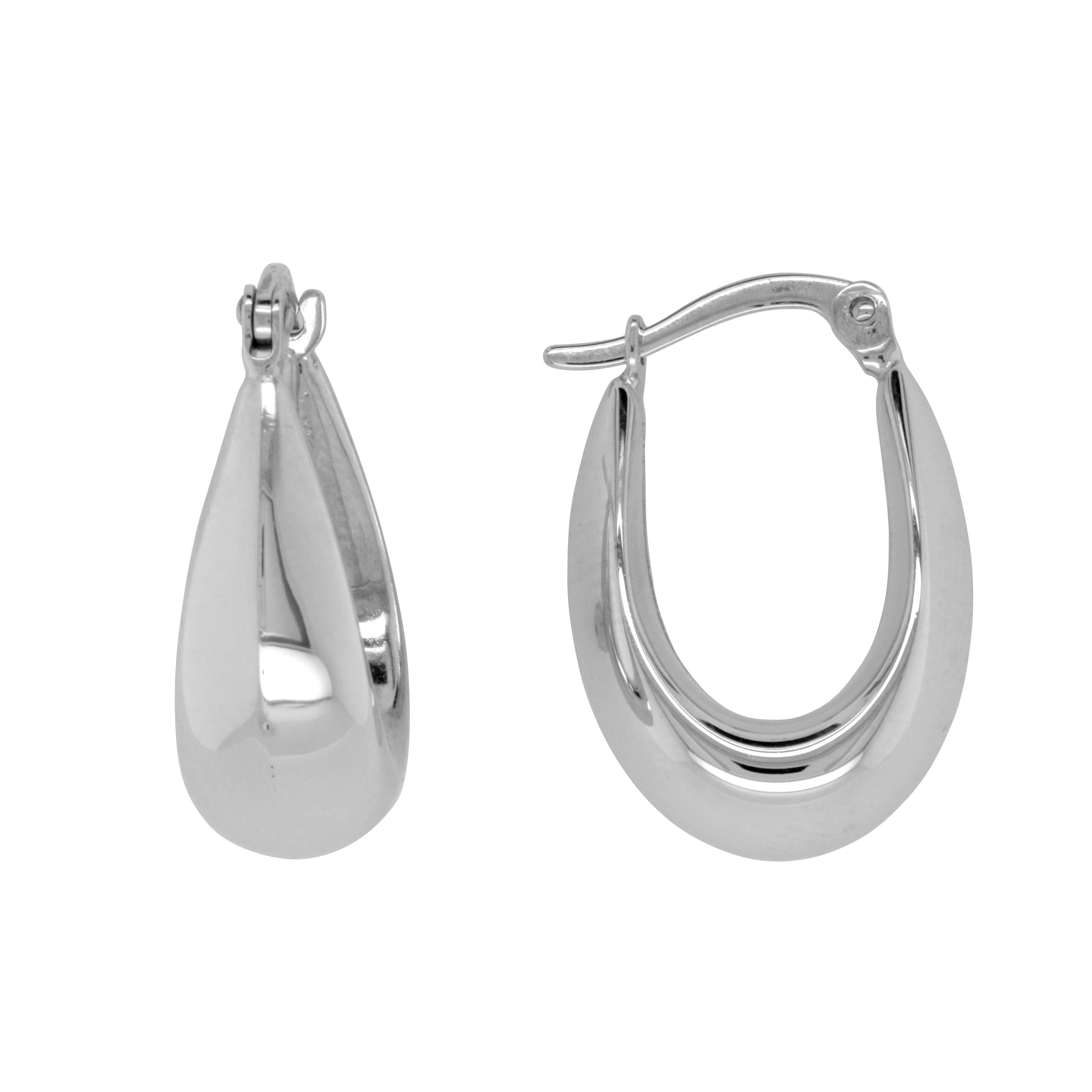 9ct White Gold Bonded Chunk Oval Hoop Earrings