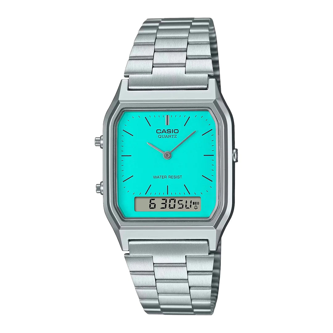 Casio Turquoise Blue and Silver Vintage Watch AQ230A-2A2