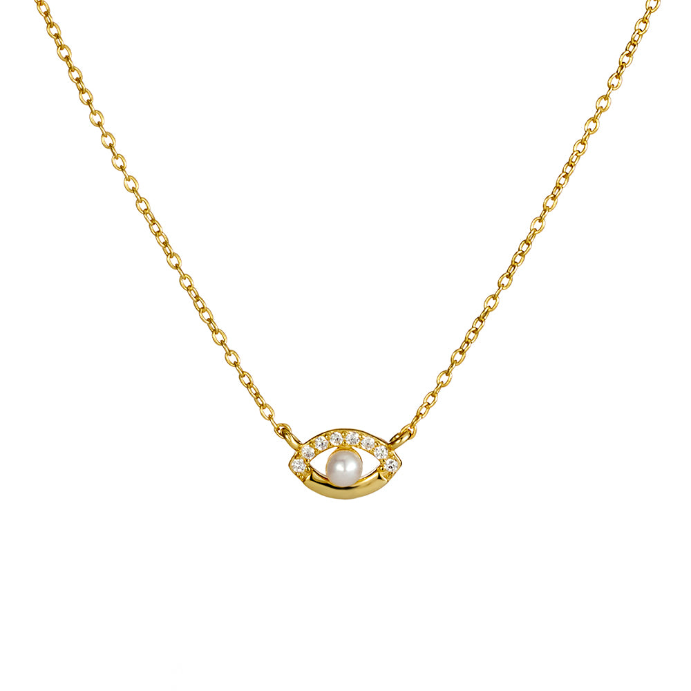 Gold Plated Cubic Zirconia and Pearl Eye Necklace