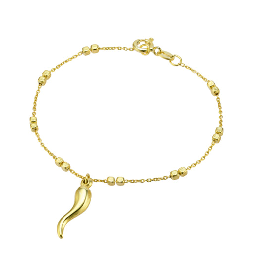 Sterling silver double-cube fine bracelet with Cornicello charm