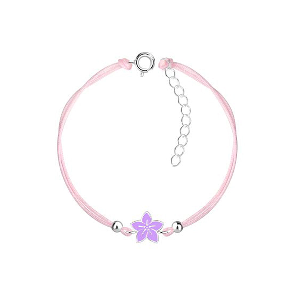 Tiny Treasures Sterling Silver Childrens Pink Cord Bracelet with Flower