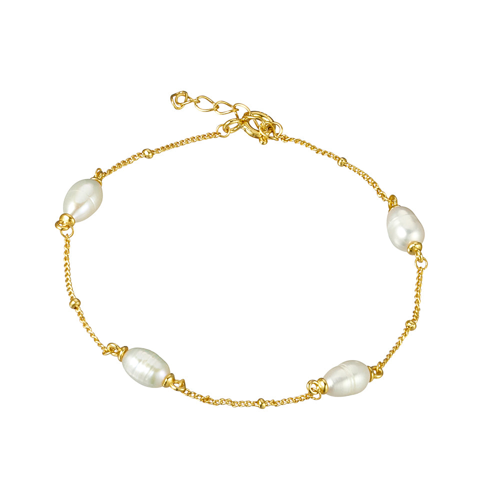 Gold Plated Multi Pearl and Chain Bracelet