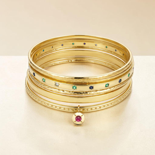Gold Bangle with Red CZ charm