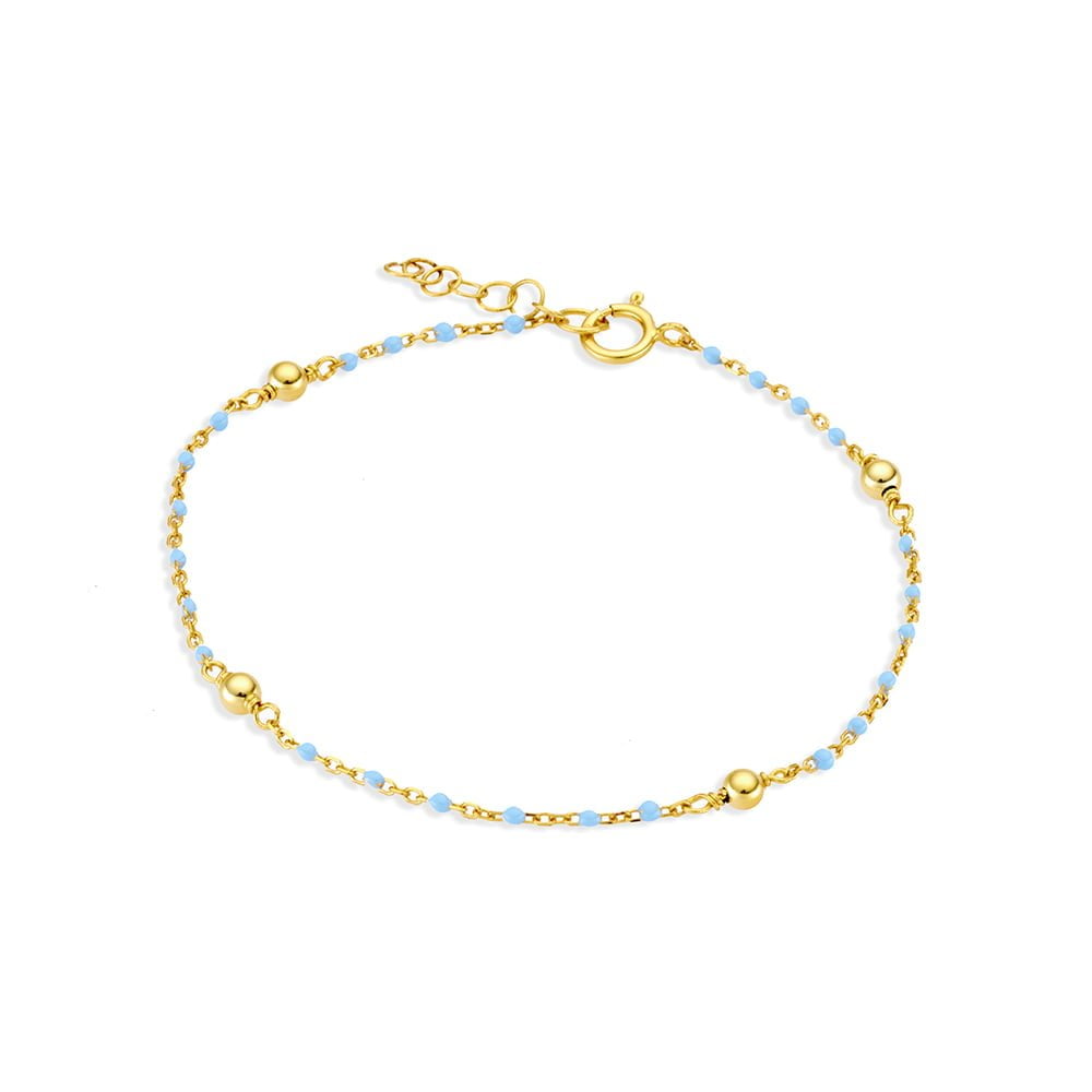 Sterling Silver Blue Beaded Bracelet in Gold Plated