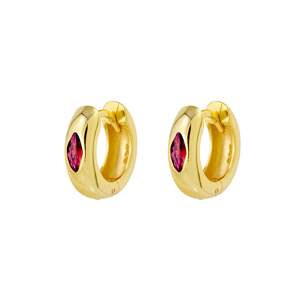 Gold Plated Mini Thick Ruby Cubic Zirconia Huggies