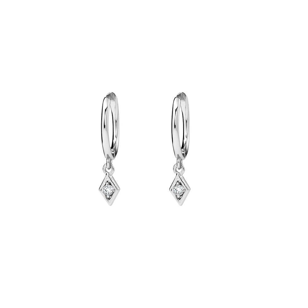 Sterling Silver Huggies with Tiny Cubic Zirconia charm