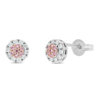 9ct White Gold and Rose Gold Pink Diamond Stud Earrings