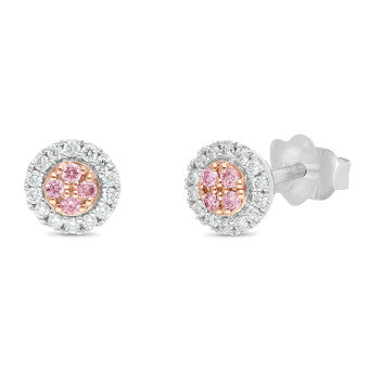 9ct Rose and White Gold Pink Diamond Stud Earrings