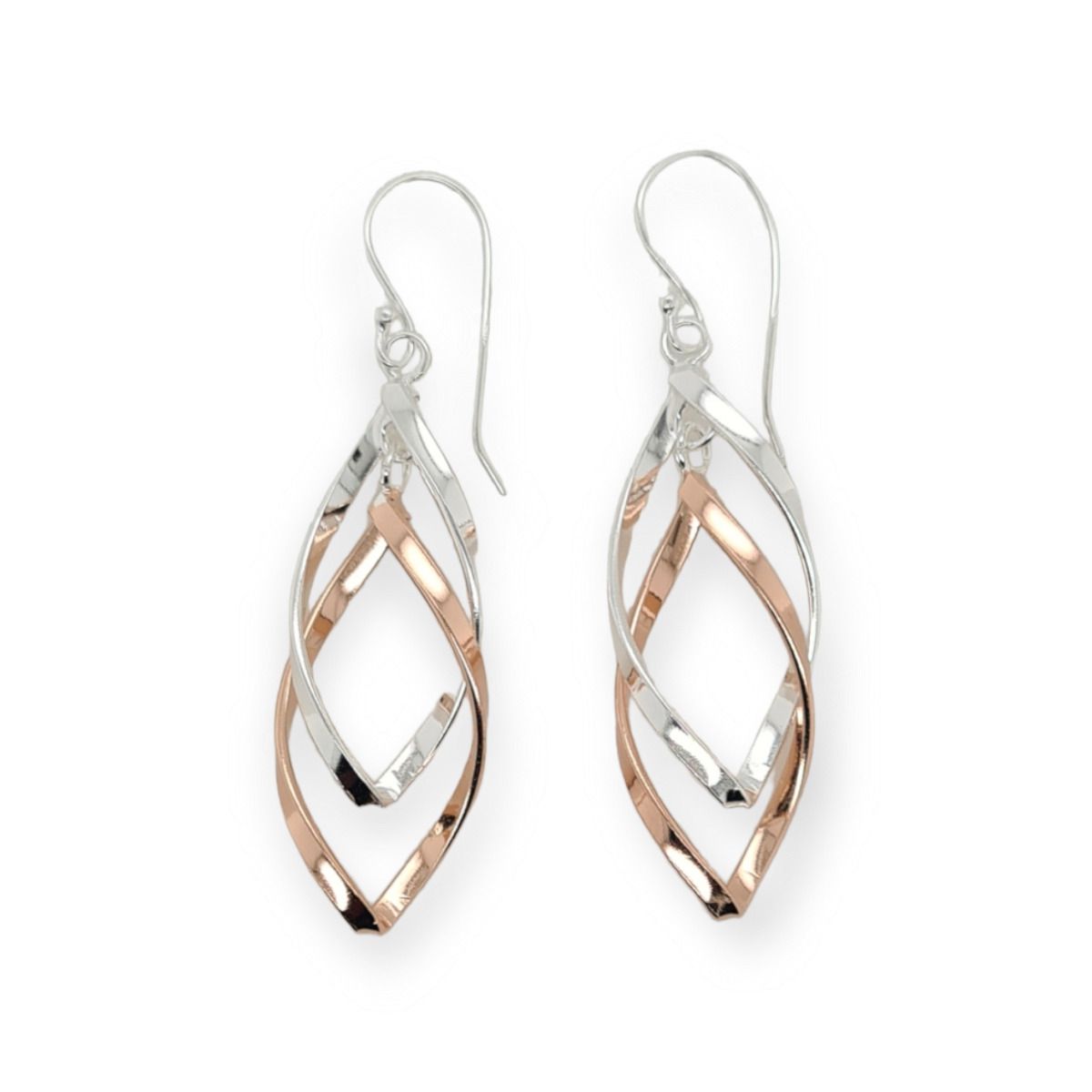 Sterling Silver Rose Gold Plated Twist Drop Earrings