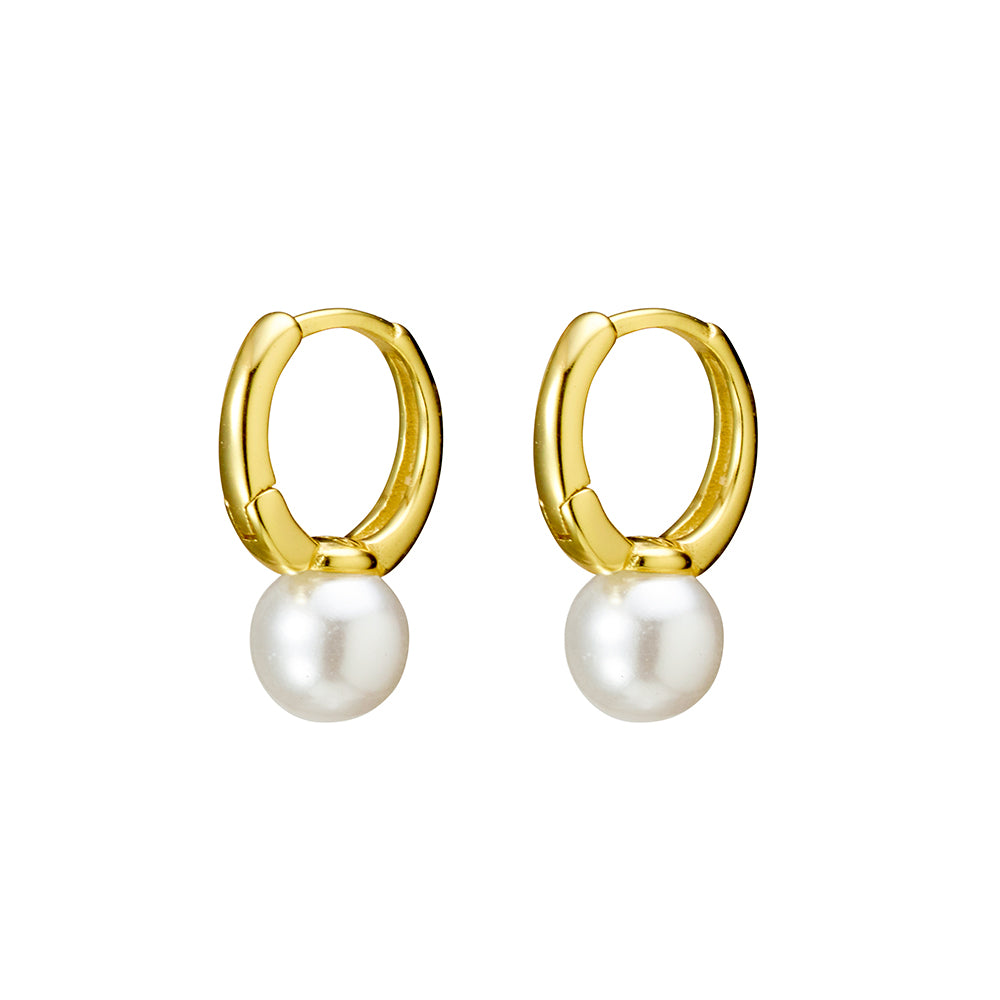 Gold Plated Fixed Pearl Huggie Earrings