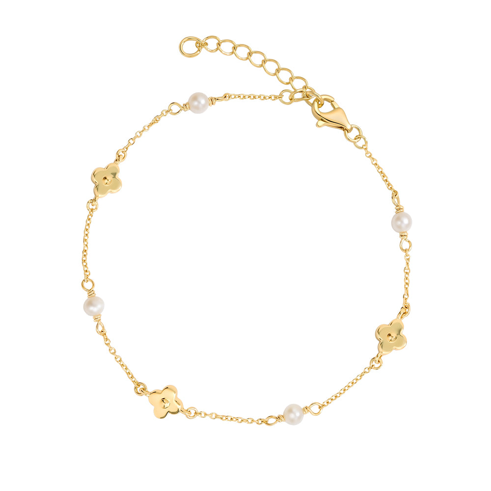 Satellite Chain Flower & Shell Pearl Pear Chain - Gold