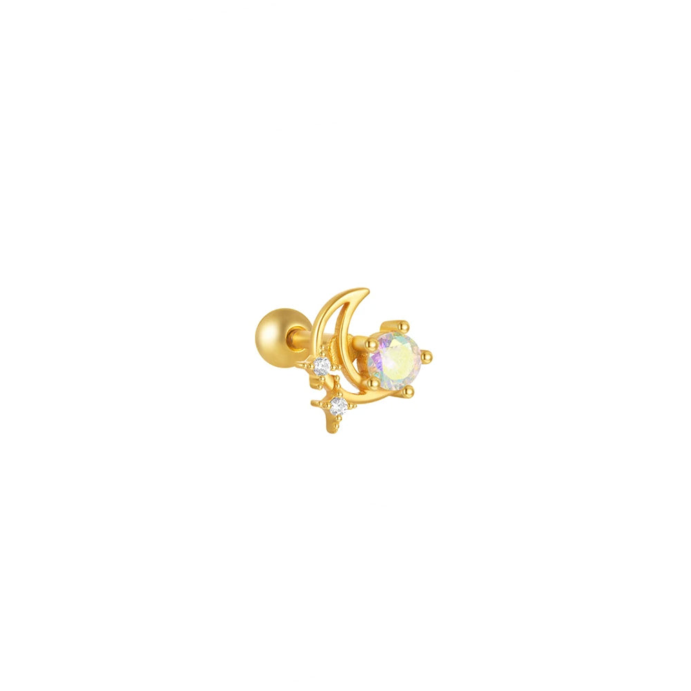 Sterling silver ball back single earring with opalite, moon & star