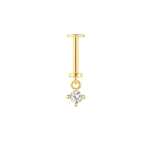 Sterling silver ygp flat back single CZ drop earring