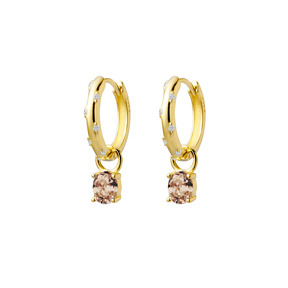 Gold Plated Scattered Set Huggie Earrings with Champagne Cubic Zirconias