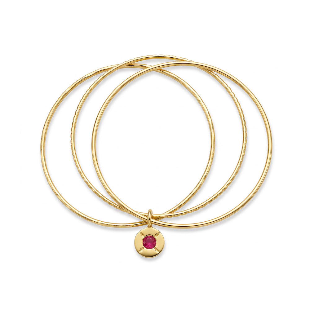 Gold Bangle with Red CZ charm