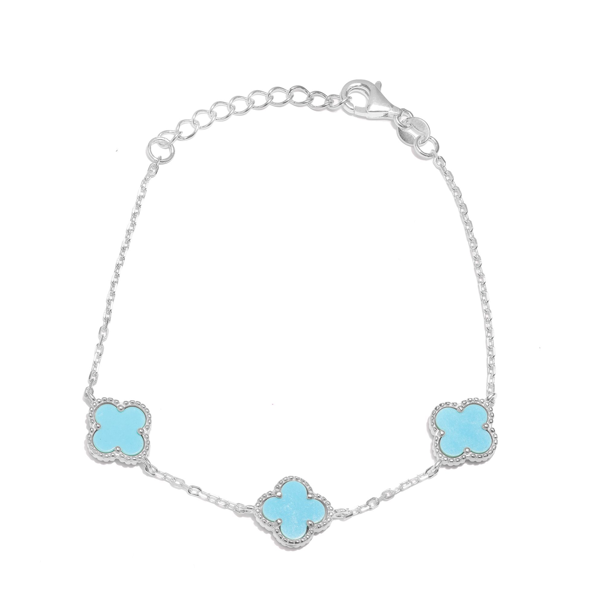 Sterling Silver Three Turquoise Flower Bracelet