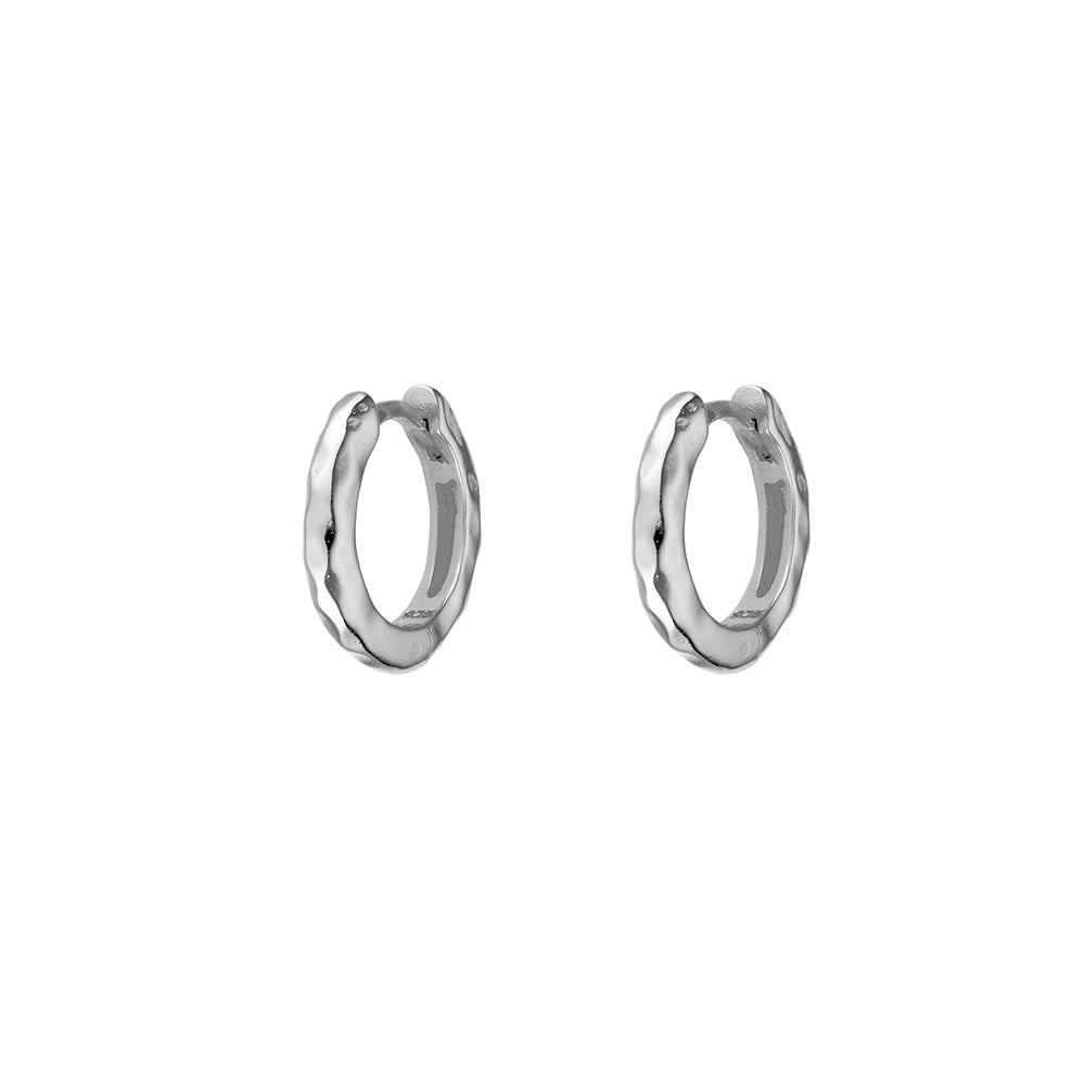 Sterling Silver beaten finish mini hoop earrings