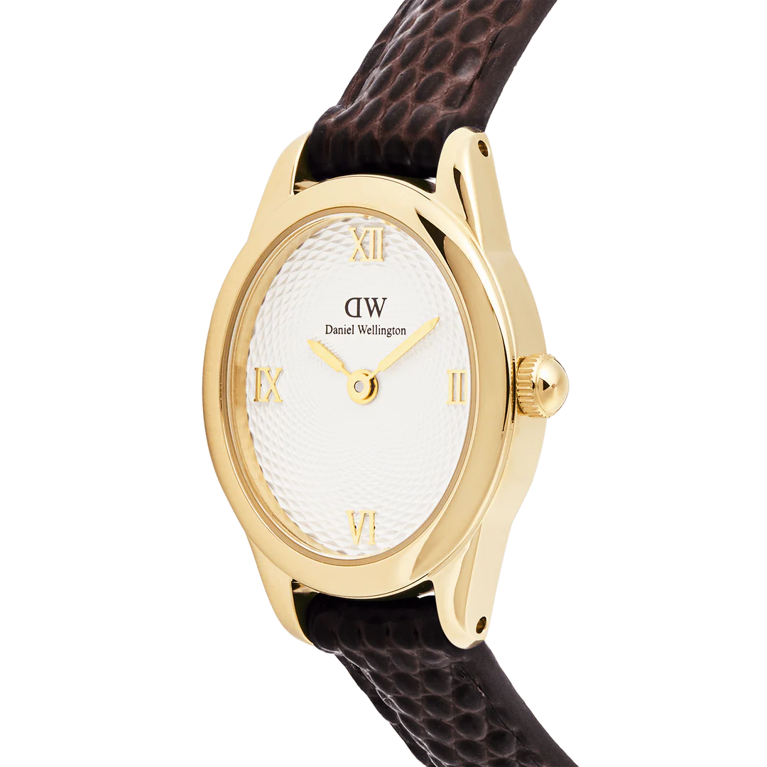 Daniel Wellington Ophelia Mini Dark Brown Lizard White Guilloché Gold