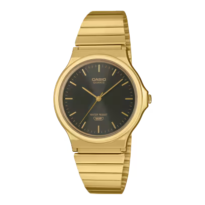 Casio Analogue Black Dial with Gold Steel Band Watch