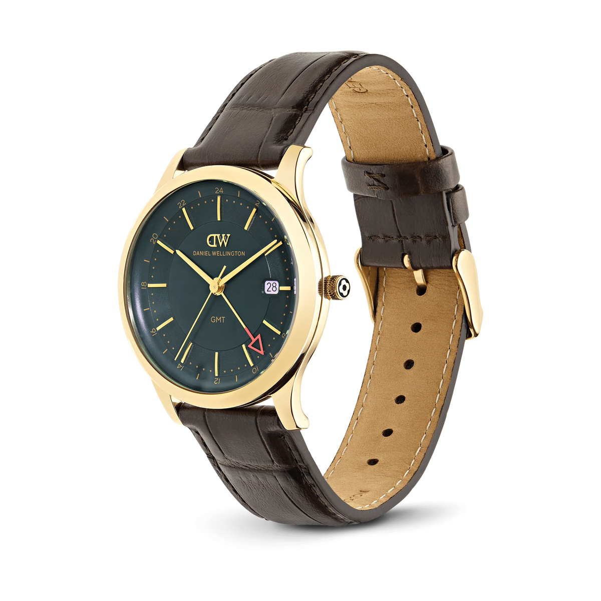 Daniel Wellington Pathfinder GMT Brown-Croc Green Gold