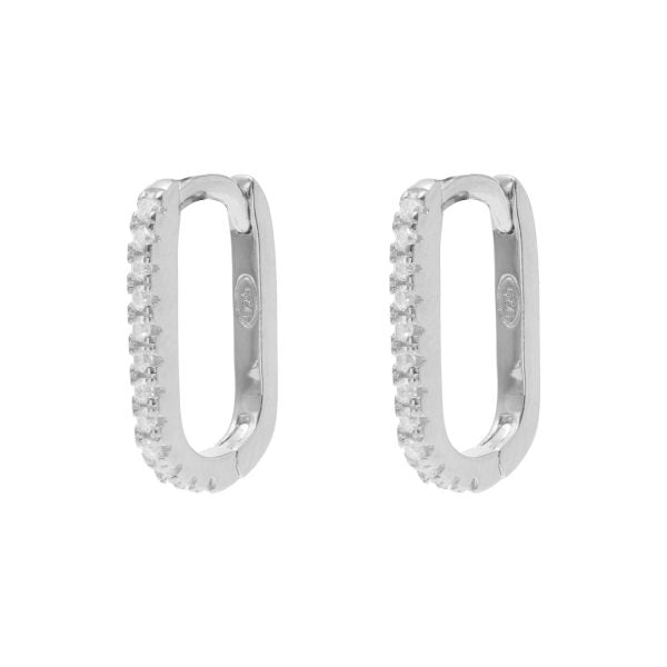 Sterling Silver Rectangle Cubic Zirconia Set Huggie Earrings