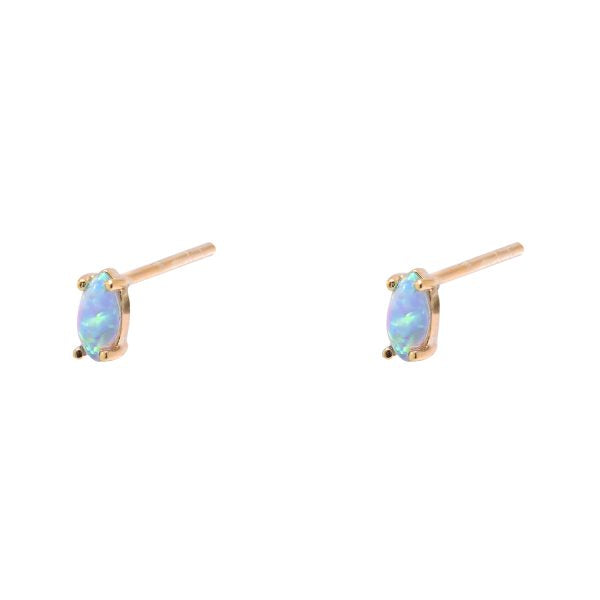 Gold Plated Oval Blue Opalite Stud Earrings