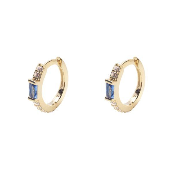 Gold Plated Blue Cubic Zirconia Huggy Earrings