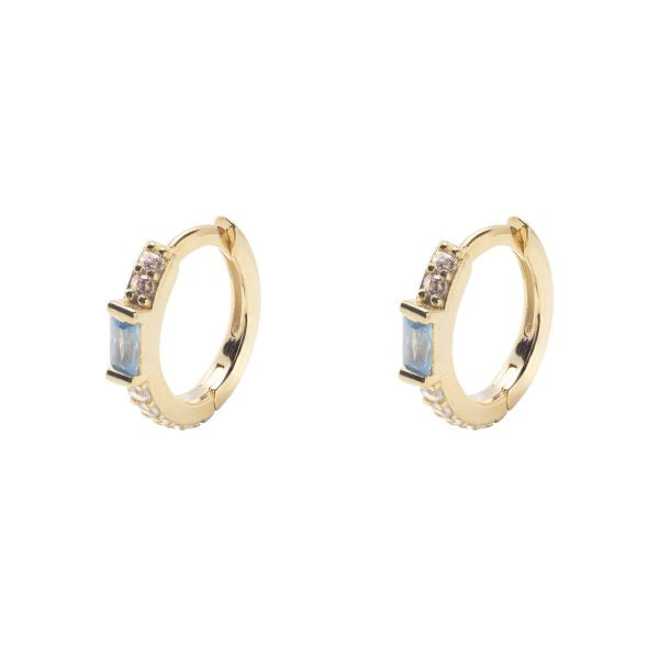 Gold Plated Aquamarine Cubic Zirconia Huggy Earrings