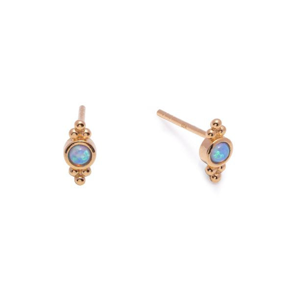 Gold Plated Opalite Blue Stud Earrings