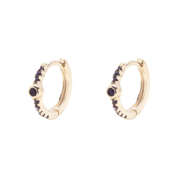 Gold Plated Black Cubic Zirconia Huggy Earrings