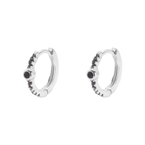 Sterling Silver Black Cubic Zirconia Huggy Earrings